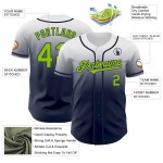 Custom White Neon Green-Navy Authentic Fade Fashion Baseball Jersey