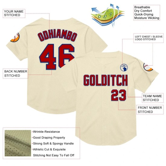 Custom Cream Red-Royal Mesh Authentic Throwback Baseball Jersey