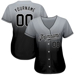 Custom Gray Black-White Authentic Fade Fashion Baseball Jersey