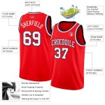 Custom Fire Red White-Navy Authentic Basketball Jersey