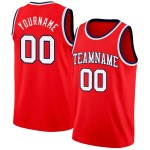 Custom Fire Red White-Navy Authentic Basketball Jersey