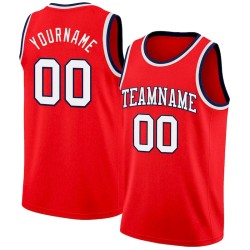 Custom Fire Red White-Navy Authentic Basketball Jersey