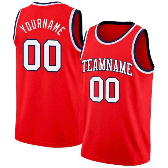 Custom Fire Red White-Navy Authentic Basketball Jersey