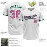 Custom White Pink-Kelly Green Two-Button Unisex Softball Jersey Custom White Pink-Kelly Green Two-Button Unisex Softball Jersey