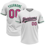 Custom White Pink-Kelly Green Two-Button Unisex Softball Jersey Custom White Pink-Kelly Green Two-Button Unisex Softball Jersey