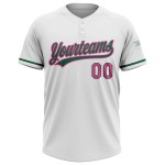 Custom White Pink-Kelly Green Two-Button Unisex Softball Jersey Custom White Pink-Kelly Green Two-Button Unisex Softball Jersey