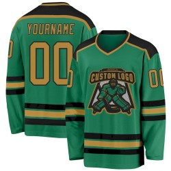 Custom Kelly Green Old Gold-Black Hockey Jersey