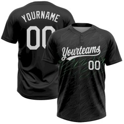 Custom Black White-Neon Green 3D Pattern Two-Button Unisex Softball Jersey