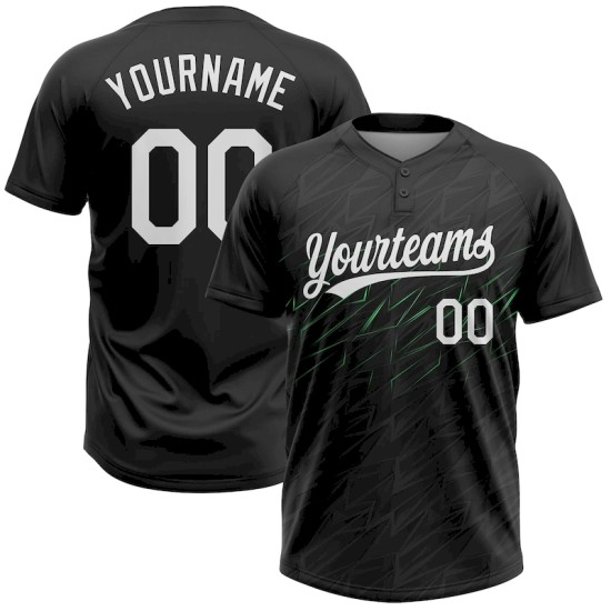 Custom Black White-Neon Green 3D Pattern Two-Button Unisex Softball Jersey