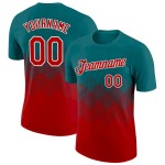 Custom Teal Red-White 3D Pattern Design Gradient Square Shapes Performance T-Shirt