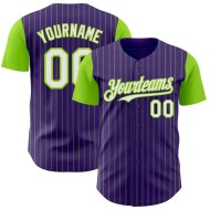 Custom Purple Neon Green Pinstripe White Authentic Two Tone Baseball Jersey