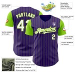 Custom Purple Neon Green Pinstripe White Authentic Two Tone Baseball Jersey