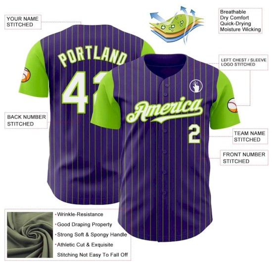 Custom Purple Neon Green Pinstripe White Authentic Two Tone Baseball Jersey