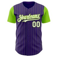 Custom Purple Neon Green Pinstripe White Authentic Two Tone Baseball Jersey Custom Purple Neon Green Pinstripe White Authentic Two Tone Baseball Jersey
