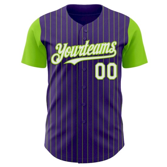 Custom Purple Neon Green Pinstripe White Authentic Two Tone Baseball Jersey