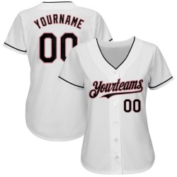 Custom White Black-Medium Pink Authentic Baseball Jersey