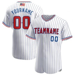 Custom White Royal Pinstripe Red-Royal Authentic American Flag Fashion Baseball Jersey