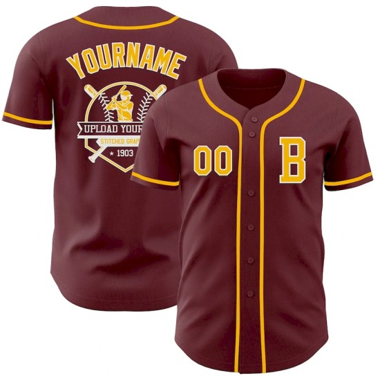 Custom Burgundy Gold-White Authentic Baseball Jersey
