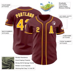 Custom Burgundy Gold-White Authentic Baseball Jersey