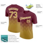 Custom Burgundy Old Gold-White 3D Pattern Design Gradient Square Shapes Performance T-Shirt