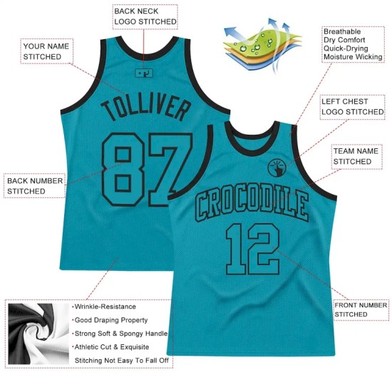Custom Teal Teal-Black Authentic Throwback Basketball Jersey