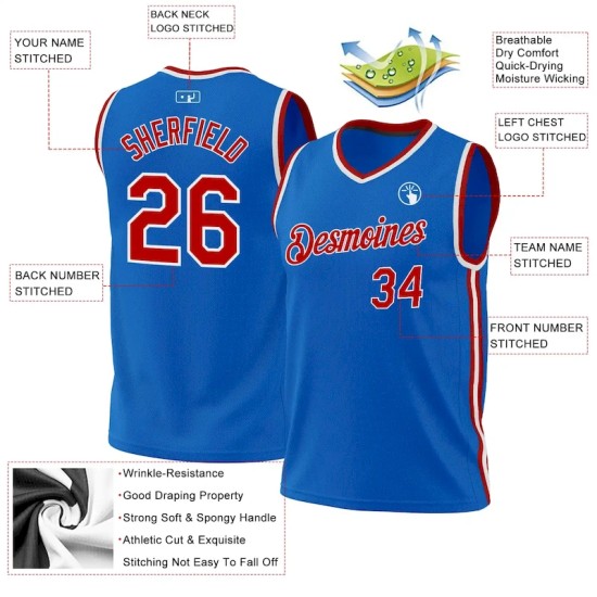 Custom Blue Red-White Authentic Throwback Basketball Jersey