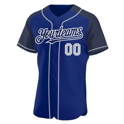 Custom Royal Gray-Navy Authentic Raglan Sleeves Baseball Jersey
