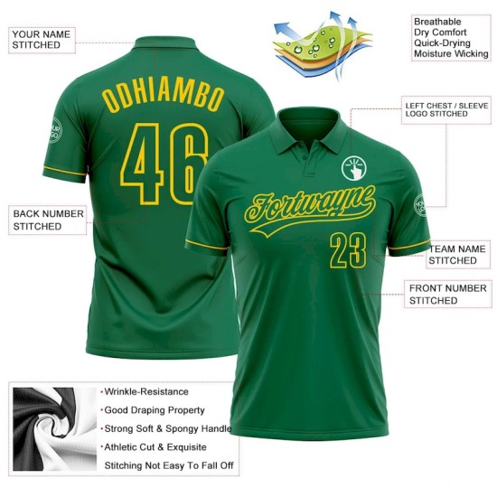 Custom Kelly Green Kelly Green-Yellow Performance Vapor Golf Polo Shirt Custom Kelly Green Kelly Green-Yellow Performance Vapor Golf Polo Shirt