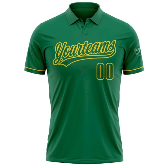 Custom Kelly Green Kelly Green-Yellow Performance Vapor Golf Polo Shirt Custom Kelly Green Kelly Green-Yellow Performance Vapor Golf Polo Shirt