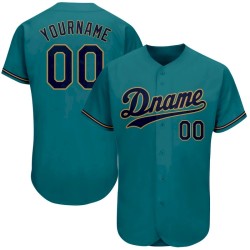 Custom Teal Navy-Old Gold Authentic Baseball Jersey