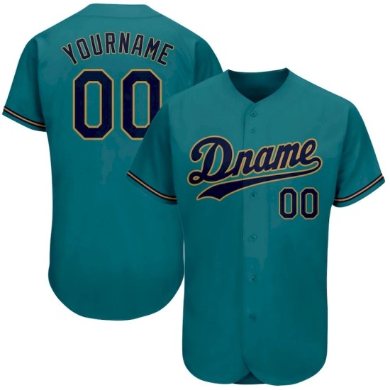 Custom Teal Navy-Old Gold Authentic Baseball Jersey