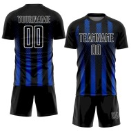 Custom Black Thunder Blue-White Geometric Shape Sublimation Soccer Uniform Jersey