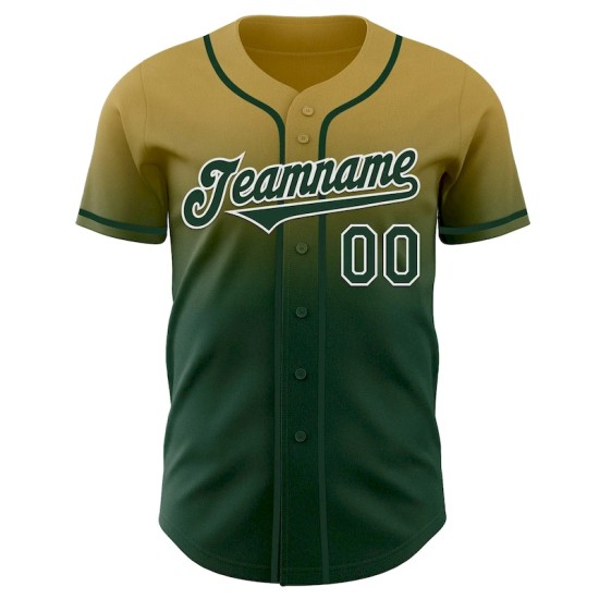 Custom Old Gold Green-White Authentic Fade Fashion Baseball Jersey