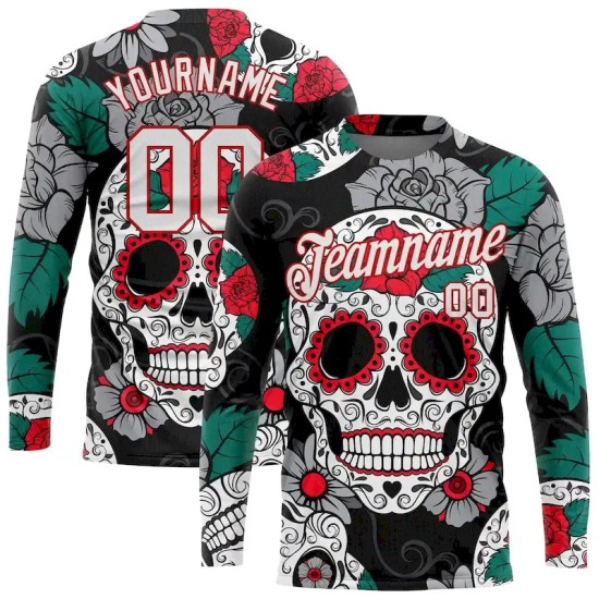 Custom Graffiti Pattern White-Red Skull Fashion 3D Long Sleeve Performance T-Shirt