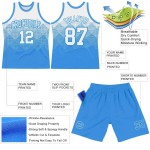 Custom White Powder Blue Gradient Square Shapes Round Neck Sublimation Basketball Suit Jersey Custom White Powder Blue Gradient Square Shapes Round Neck Sublimation Basketball Suit Jersey