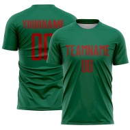 Custom Kelly Green Red Sublimation Soccer Uniform Jersey