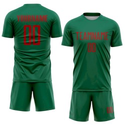 Custom Kelly Green Red Sublimation Soccer Uniform Jersey